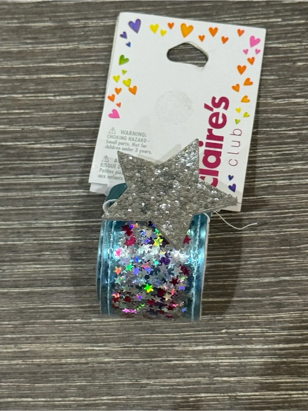 NWT Claire's Kids Silver Glitter Star & Blue Sequin slap bracelet